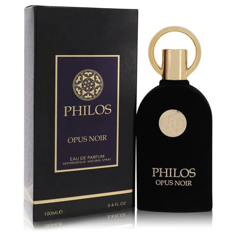 An image displaying Philos Opus Noir by Maison Alhambra Eau De Parfum Spray 3.4 oz for Men by Maison Alhambra