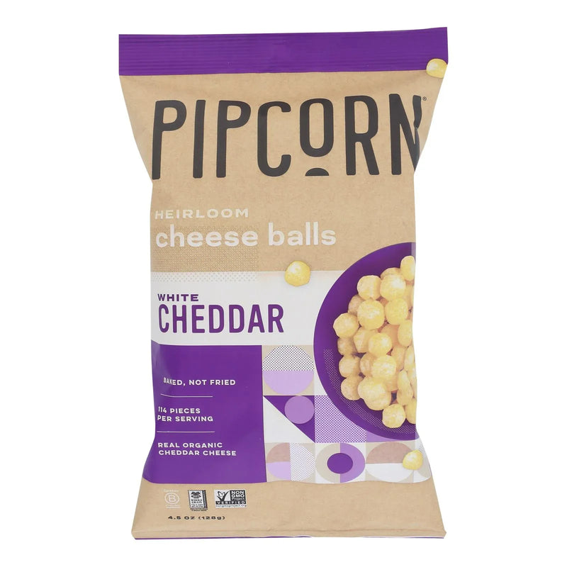 An image displaying Pipcorn - Cheese Balls Whte Cheddar - Case Of 12-4.5 Ounce by Pipcorn