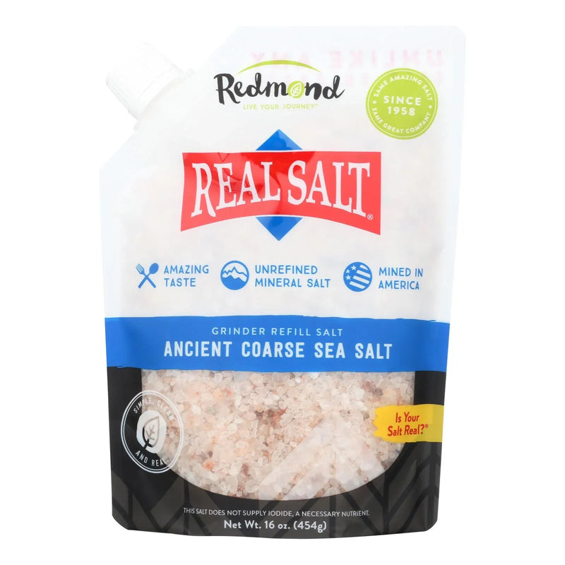 An image displaying Real Salt Coarse Grind Pouch - Case Of 6 - 16 Ounce. by Real Salt