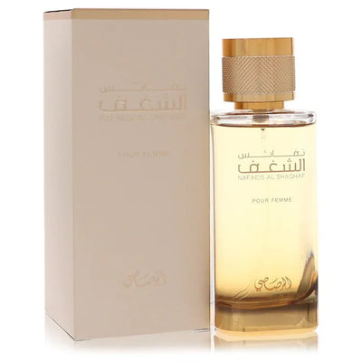 An image displaying Rasasi Nafaeis Al Shaghaf by Rasasi Eau De Parfum Spray 3.4 oz for Women by Rasasi