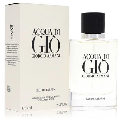 An image displaying Acqua Di Gio by Giorgio Armani Eau De Parfum Refillable Spray 2.5 oz for Men by Giorgio Armani
