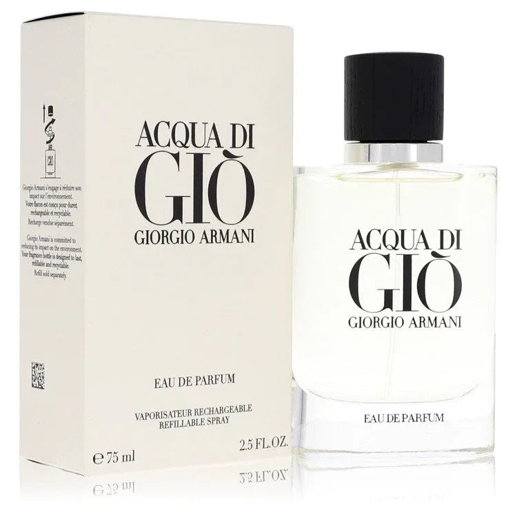 An image displaying Acqua Di Gio by Giorgio Armani Eau De Parfum Refillable Spray 2.5 oz for Men by Giorgio Armani