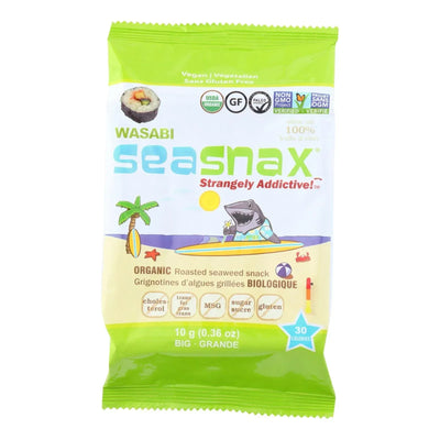 An image displaying Seasnax Seaweed Snax - Organic - Wasabi - Case Of 12 - .36 Ounce by Seasnax