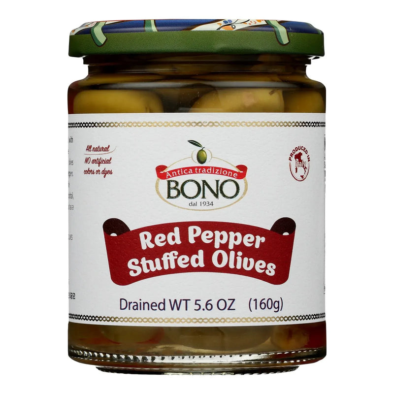 An image displaying Bono - Olives Red Pepper Stuffed - Case Of 6-5.6 Oz by Bono