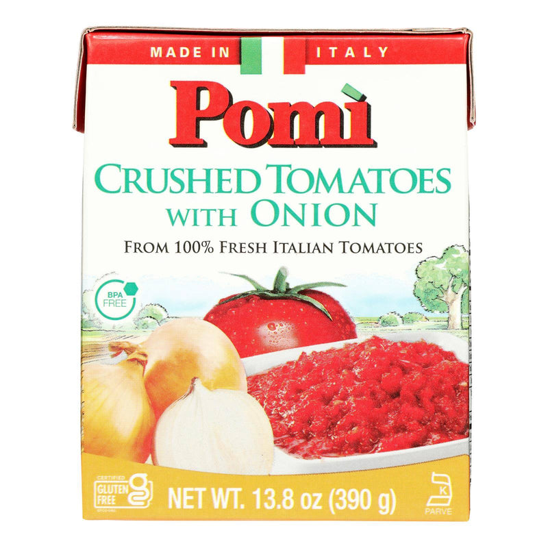 An image displaying Pomi Tomatoes - Tomatoes Crshd With Onion - Case Of 12-13.8 Ounce by Pomi