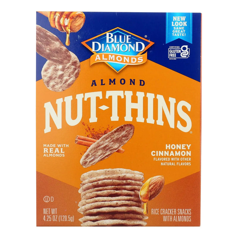 An image displaying Blue Diamond - Nut Thin Crackers - Honey Cinnamon - Case Of 12 - 4.25 Ounce. by Blue Diamond