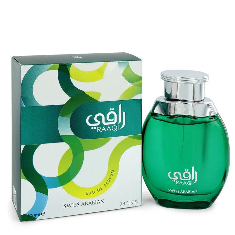 An image displaying Swiss Arabian Raaqi by Swiss Arabian Eau De Parfum Spray 3.4 oz for Women by Swiss Arabian