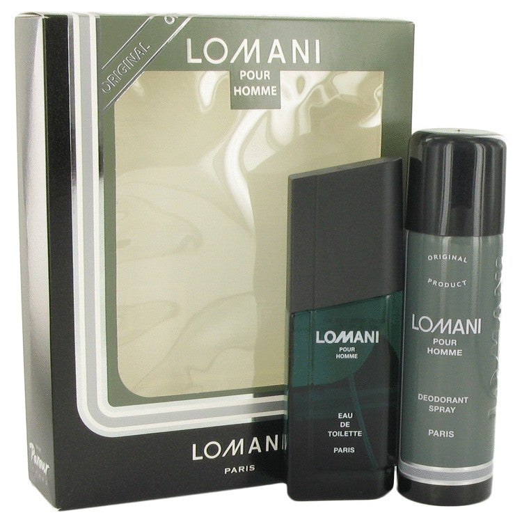 An image displaying Lomani by Lomani Gift Set -- 3.4 oz Eau De Toilette Spray + 6.7 oz Deodorant Spray for Men by Lomani