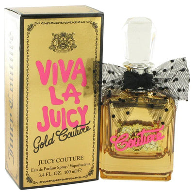 An image displaying Viva La Juicy Gold Couture by Juicy Couture Eau De Parfum Spray 3.4 oz for Women by Juicy Couture
