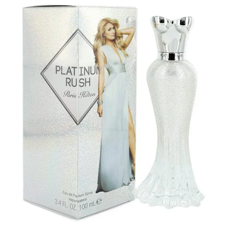 An image displaying Paris Hilton Platinum Rush by Paris Hilton Eau De Parfum Spray 3.4 oz for Women by Paris Hilton