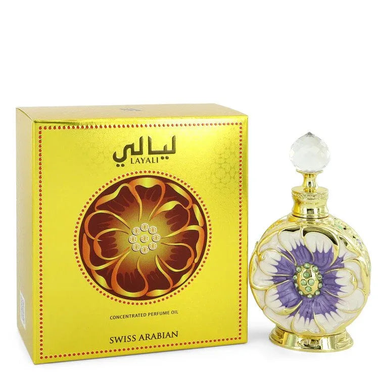 An image displaying Swiss Arabian Layali by Swiss Arabian Concentrated Perfume Oil 0.5 oz for Women by Swiss Arabian