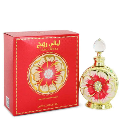 An image displaying Swiss Arabian Layali Rouge by Swiss Arabian Concentrated Perfume Oil 0.5 oz for Women by Swiss Arabian