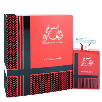 An image displaying Shumoukh Al Ghutra by Swiss Arabian Eau De Parfum Spray 3.4 oz for Men by Swiss Arabian