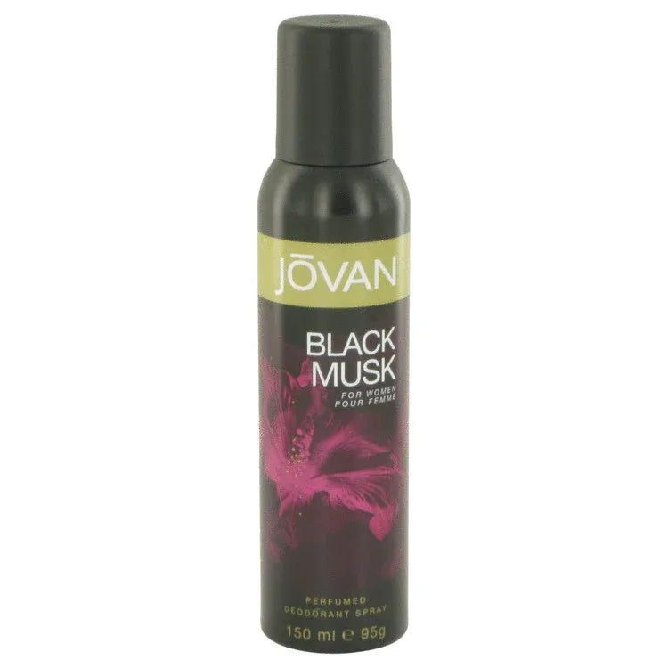 An image displaying Jovan Black Musk by Jovan Deodorant Spray 5 oz for Women by Jovan