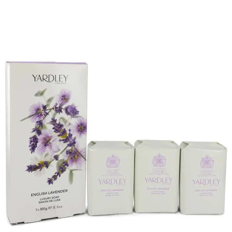 An image displaying English Lavender by Yardley London 3 3.5 Soap 3.5 oz for Women by Yardley London