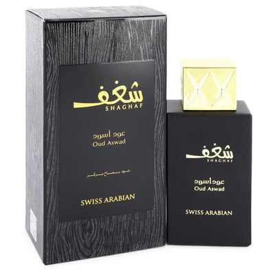 An image displaying Shaghaf Oud Aswad by Swiss Arabian Eau De Parfum Spray 2.5 oz for Women by Swiss Arabian