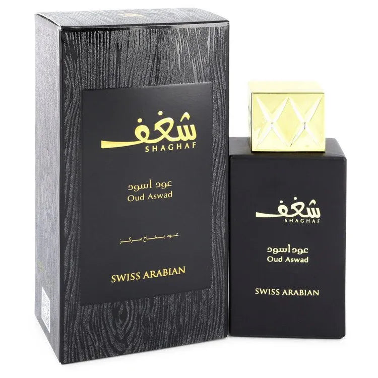 An image displaying Shaghaf Oud Aswad by Swiss Arabian Eau De Parfum Spray 2.5 oz for Women by Swiss Arabian