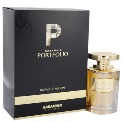 An image displaying Al Haramain Portfolio Royale Stallion by Al Haramain Eau De Parfum Spray 2.5 oz for Men by Al Haramain