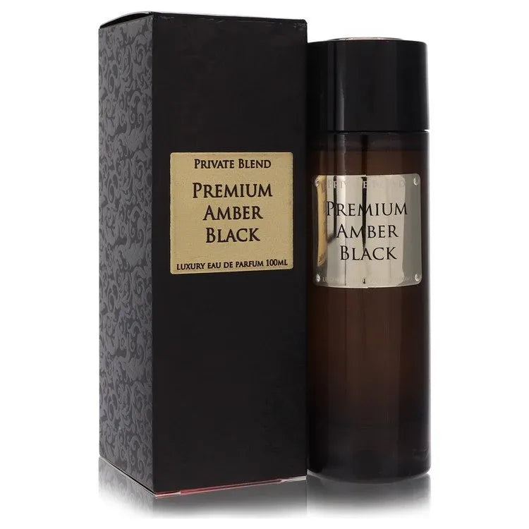 An image displaying Private Blend Premium Amber Black by Chkoudra Paris Eau De Parfum Spray 3.4 oz for Men by Chkoudra Paris
