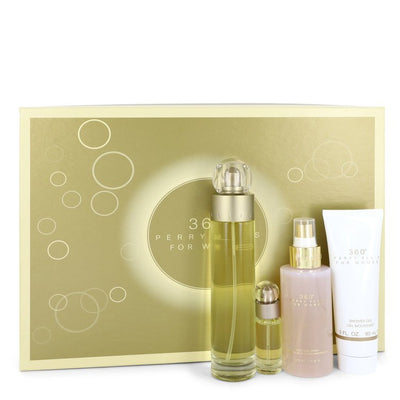 An image displaying perry ellis 360 by Perry Ellis Gift Set -- 3.4 oz Eau De Toilette Spray + 4 oz Body Mist + 3 oz Shower Gel + .25 Mini EDT Spray for Women by Perry Ellis