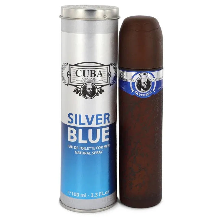 An image displaying Cuba Silver Blue by Fragluxe Eau De Toilette Spray 3.3 oz for Men by Fragluxe
