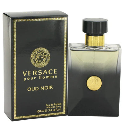 An image displaying Versace Pour Homme Oud Noir by Versace Eau De Parfum Spray 3.4 oz for Men by Versace
