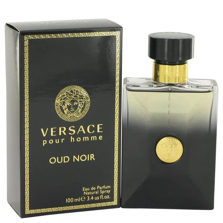 An image displaying Versace Pour Homme Oud Noir by Versace Eau De Parfum Spray 3.4 oz for Men by Versace