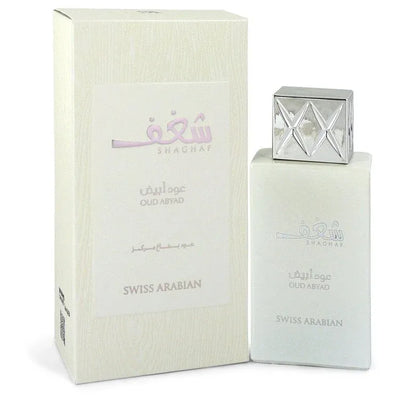 An image displaying Shaghaf Oud Abyad by Swiss Arabian Eau De Parfum Spray 2.5 oz for Men by Swiss Arabian
