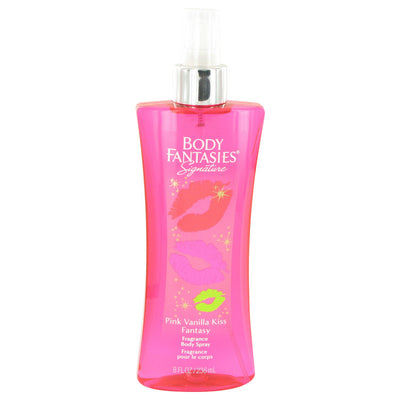 An image displaying Body Fantasies Signature Pink Vanilla Kiss Fantasy by Parfums De Coeur Body Spray 8 oz for Women by Parfums De Coeur