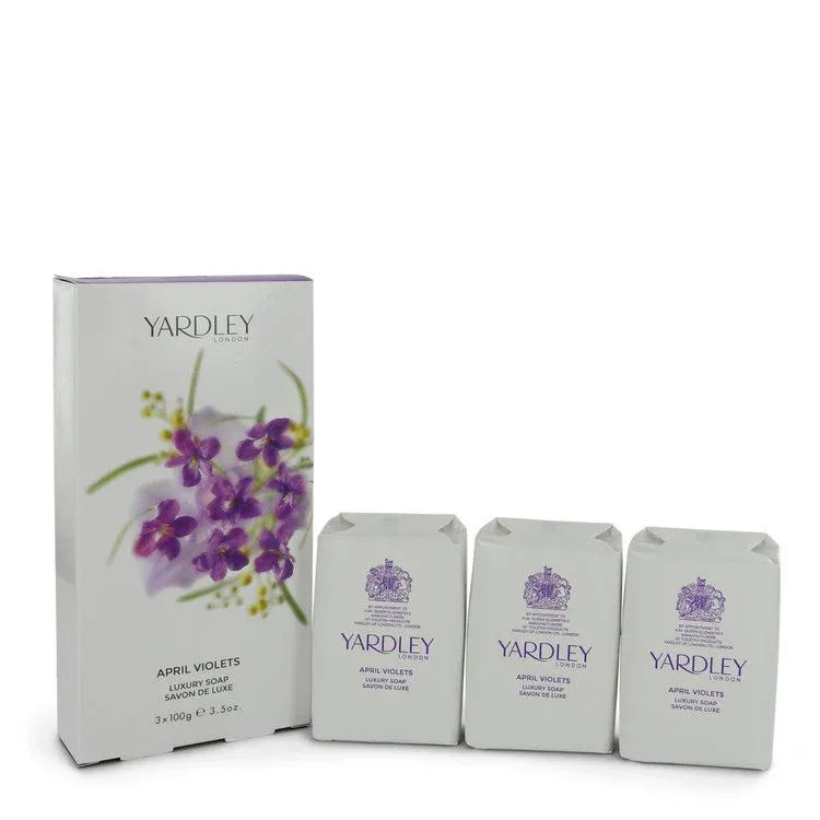 An image displaying April Violets by Yardley London 3 x 3.5 oz Soap 3.5 oz for Women by Yardley London