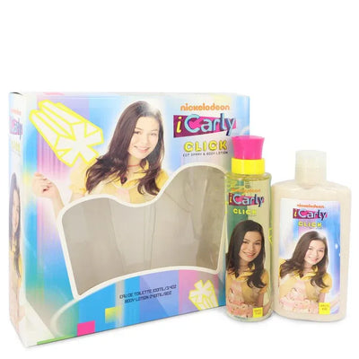 An image displaying iCarly Click by Marmol & Son Gift Set -- 3.4 oz Eau De Toilette Spray + 8 oz Body Lotion for Women by Marmol & Son