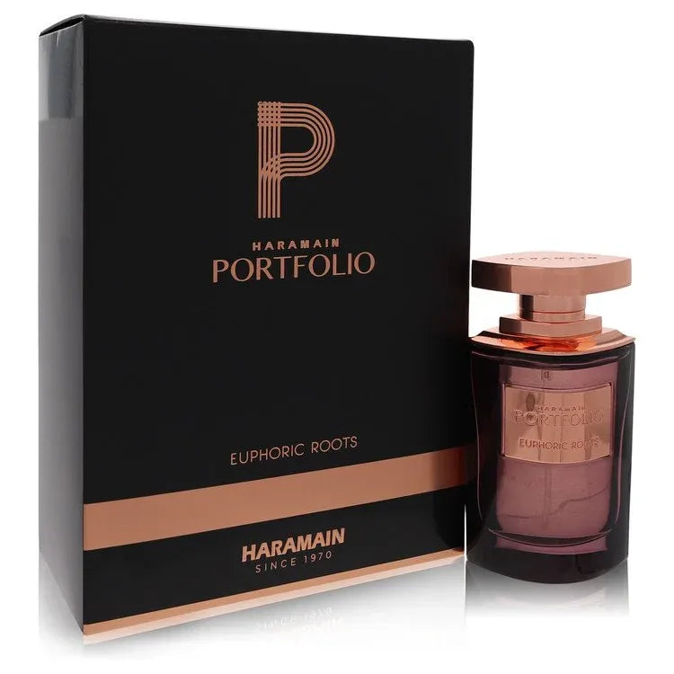 An image displaying Al Haramain Portfolio Euphoric Roots by Al Haramain Eau De Parfum Spray 2.5 oz for Men by Al Haramain