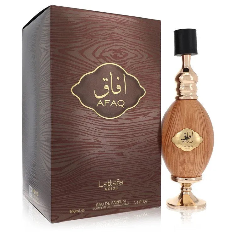 An image displaying Lattafa Pride Afaq Gold by Lattafa Eau De Parfum Spray 3.4 oz for Women by Lattafa