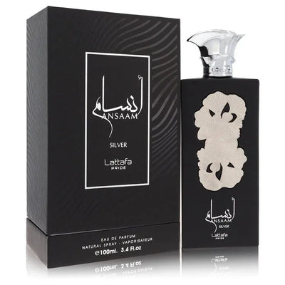 An image displaying Lattafa Pride Ansaam Silver by Lattafa Eau De Parfum Spray 3.4 oz for Women by Lattafa