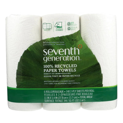 An image displaying Seventh Generation Recycled Paper Towels - White - Case Of 4 - 140 Sheets by Seventh Generation