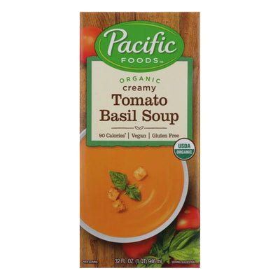 An image displaying Pacific Natural Foods Tomato Basil Soup - Creamy - Case Of 12 - 32 Ounce. by Pacific Natural Foods