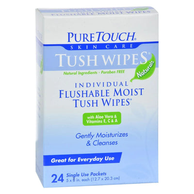 An image displaying Puretouch Tush Wipes Flushable - 24 Wipes by Puretouch Skin Care