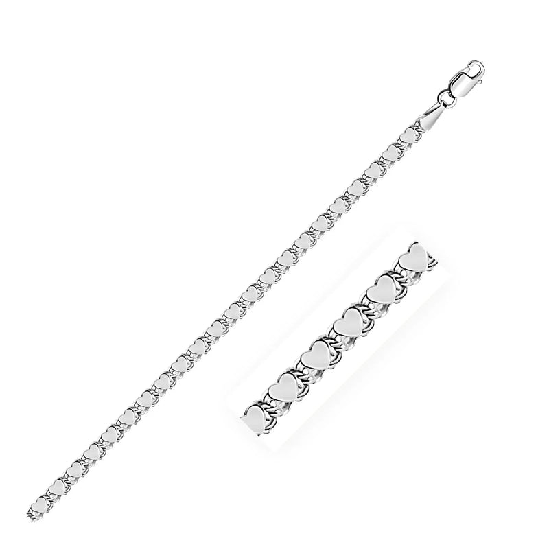 An image displaying 2.9mm 14k White Gold Heart Bracelet by Orca Market