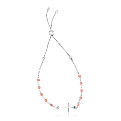 An image displaying Sterling Silver White and Rose Finish Adjustable Bracelet with Cross by Orca Market