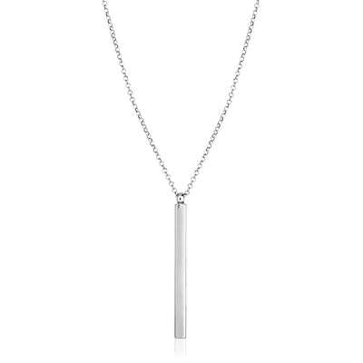 An image displaying Sterling Silver 24 inch Necklace with Long Polished Bar Pendant by Orca Market