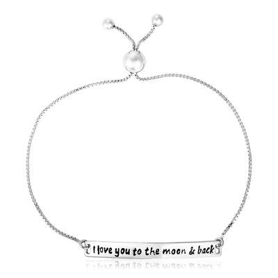 An image displaying Sterling Silver Adjustable I Love You to the Moon and Back Bracelet by Orca Market