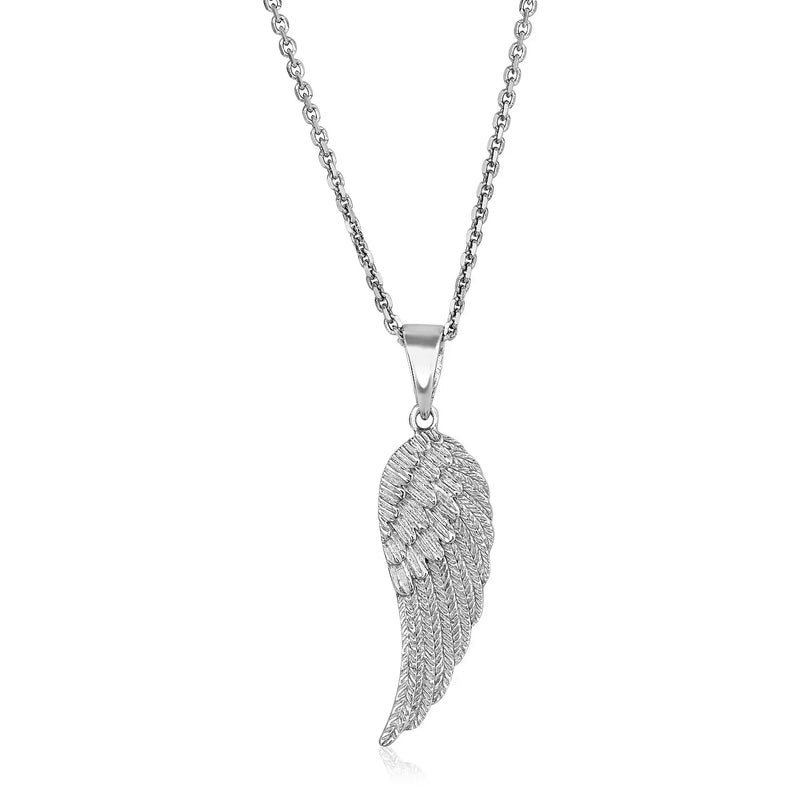 An image displaying Sterling Silver with Large Textured Angel Wing Pendant by Orca Market