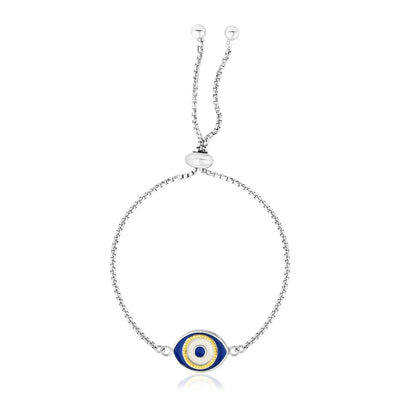 An image displaying Sterling Silver Adjustable Two Toned Enameled Evil Eye Friendship Bracelet by Orca Market