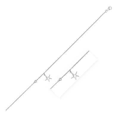 An image displaying Sterling Silver Anklet with Starfish Charm and Cubic Zirconia by Orca Market