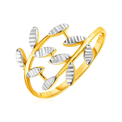An image displaying 14k Two Tone Gold Crossover Ring with Textured Leaves by Orca Market