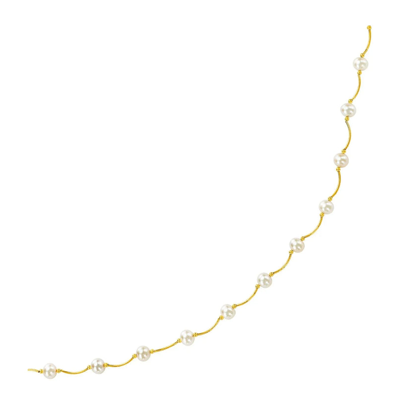 An image displaying 14k Yellow Gold Arc Link Necklace with White Pearls by Orca Market