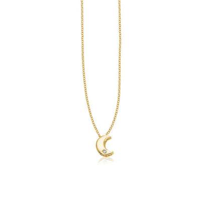 An image displaying 14k Yellow Gold Polished Moon Necklace with Diamond by Orca Market