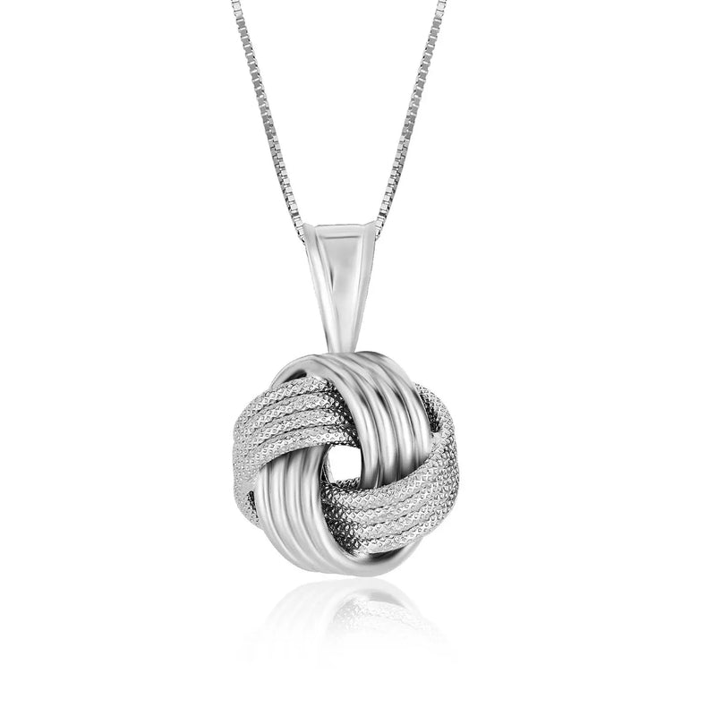 An image displaying Sterling Silver Pendant with a Ridge Textured Love Knot Design by Orca Market