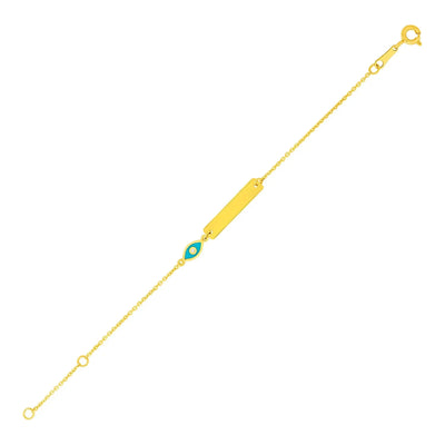 An image displaying 14k Yellow Gold 5 1/2 inch Childrens ID Bracelet with Enameled Eye by Orca Market