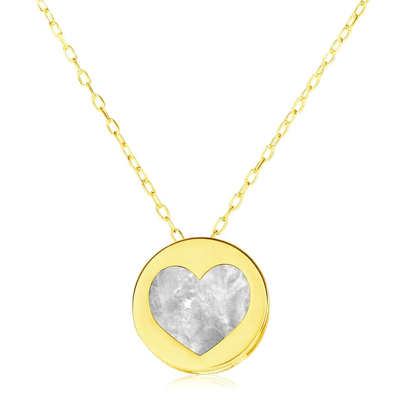 An image displaying 14k Yellow Gold Necklace with Heart in Mother of Pearl by Orca Market